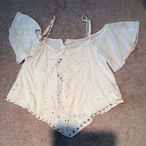 Free People Boho Cream Crochet Accent Top
